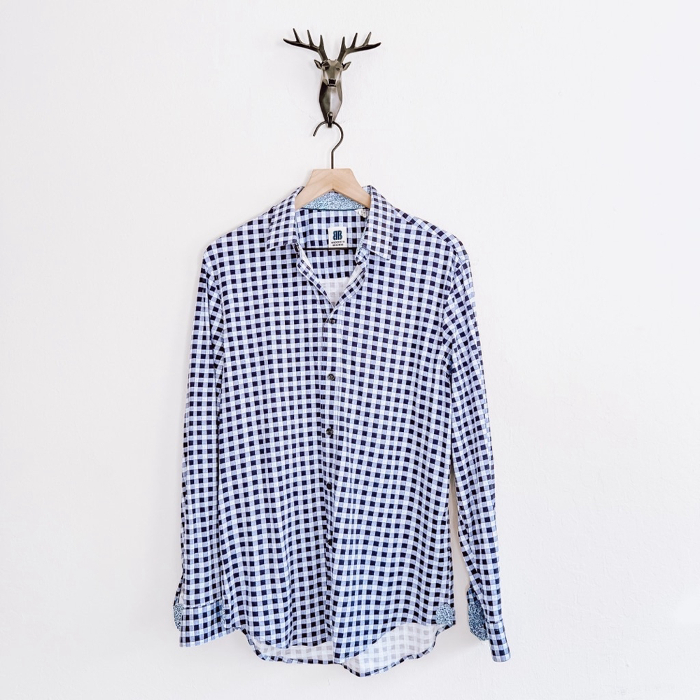 Brooklyn Brigade Men's Blue Gingham Button Down Shirt Size Medium